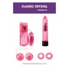A Classic Crystal erotikus készlet egy rúdvibrátort, gésagolyót, vibrotojást és két péniszgyűrűt tartalmaz.