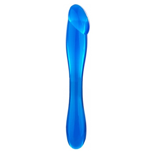 18 cm-es kék szexuális segédeszköz, sima felületű, a csúcsa pedig a makkra emlékeztet, amelyet a vad anális játékokra terveztek