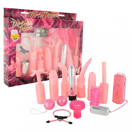 Rózsaszín szexuális segédeszközöket tartalmazó 12 darabból álló szett