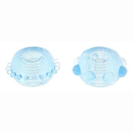 2 darab péniszgyűrű különféle kiemelkedésekkel, átlátszó, kék színben